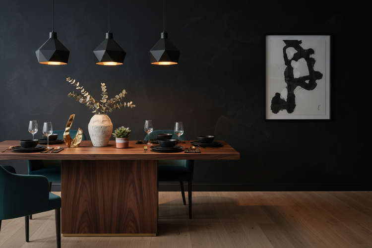 Wood Table with Home Decor Banner